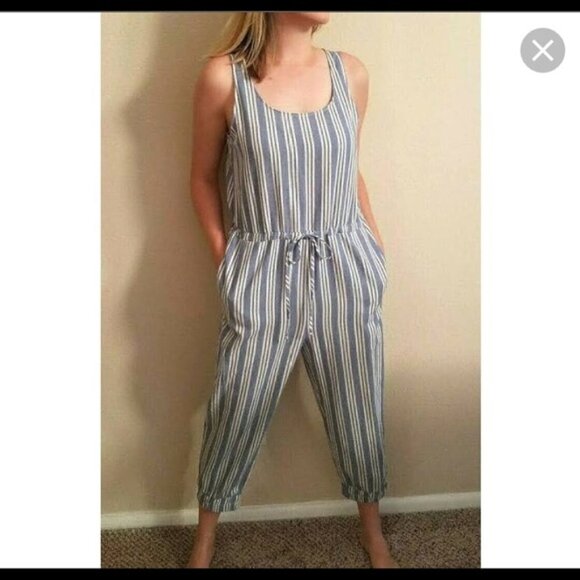 Drew Striped Jogger Jumpsuit Sleeveless Charcoal Grey Small - Picture 1 of 8